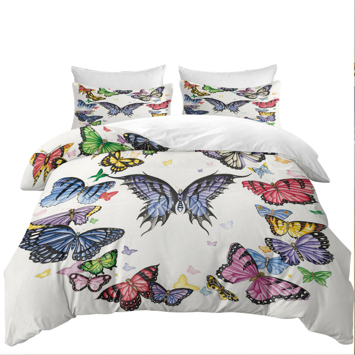 Bed Covers with Multi Colored Dark Ring of Butterflies