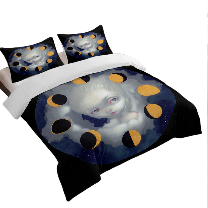 Bed Covers with Night Sky Moon Phases Girl