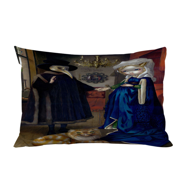 Bed Covers with Painted Fantasy Art Alice in a Van Eyck Portrait