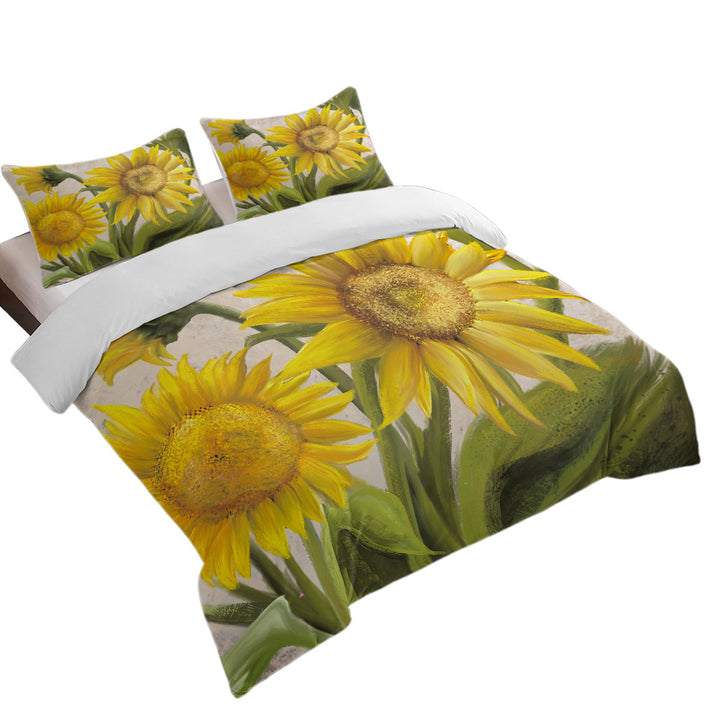 Bed Covers with Sunflowers Art Beautiful Yellow Flowers