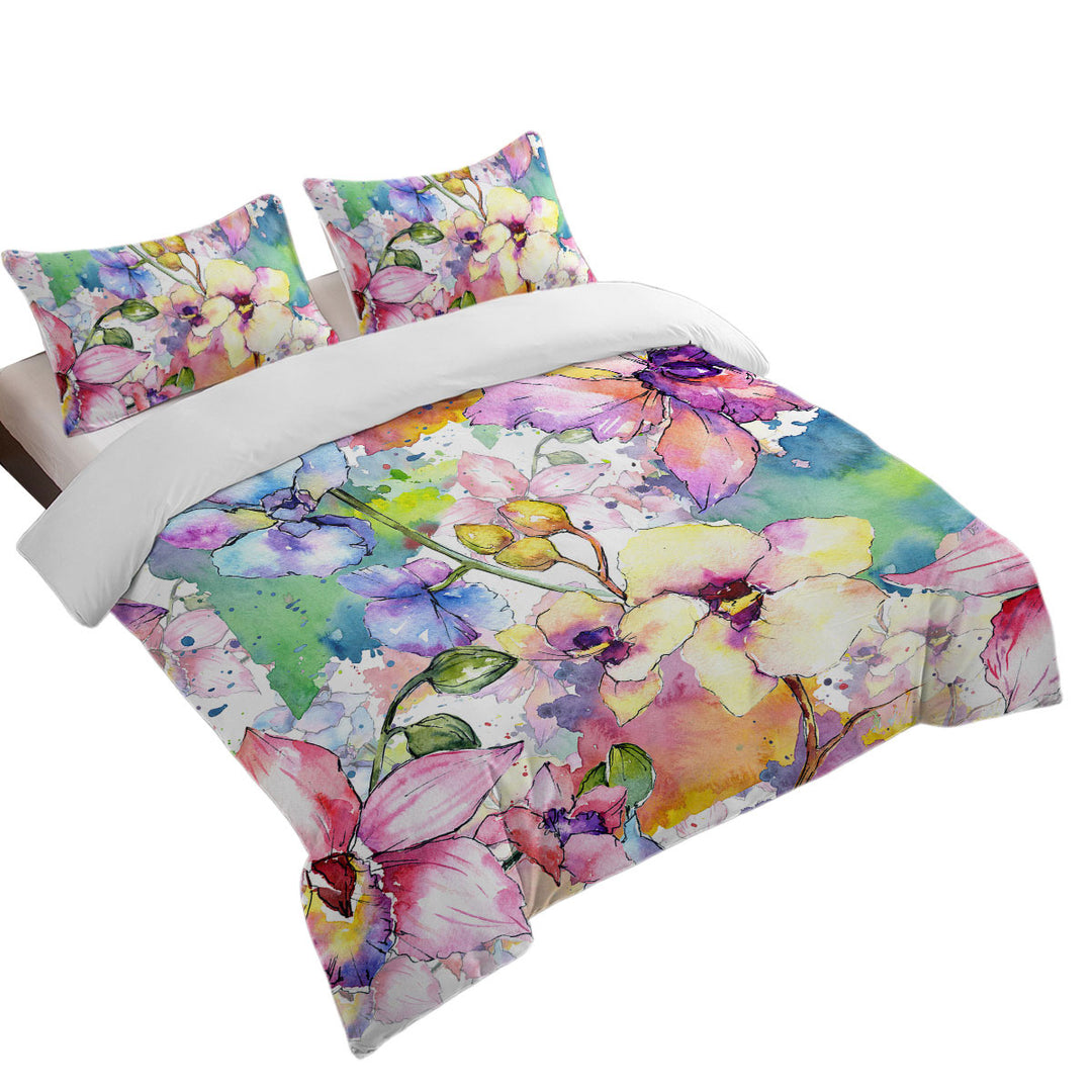 Bed Covers with Watercolor Art Painting Flowers