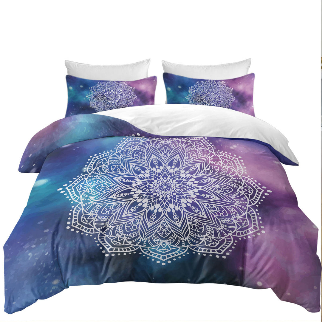 Bed Covers with White Mandala Over Space