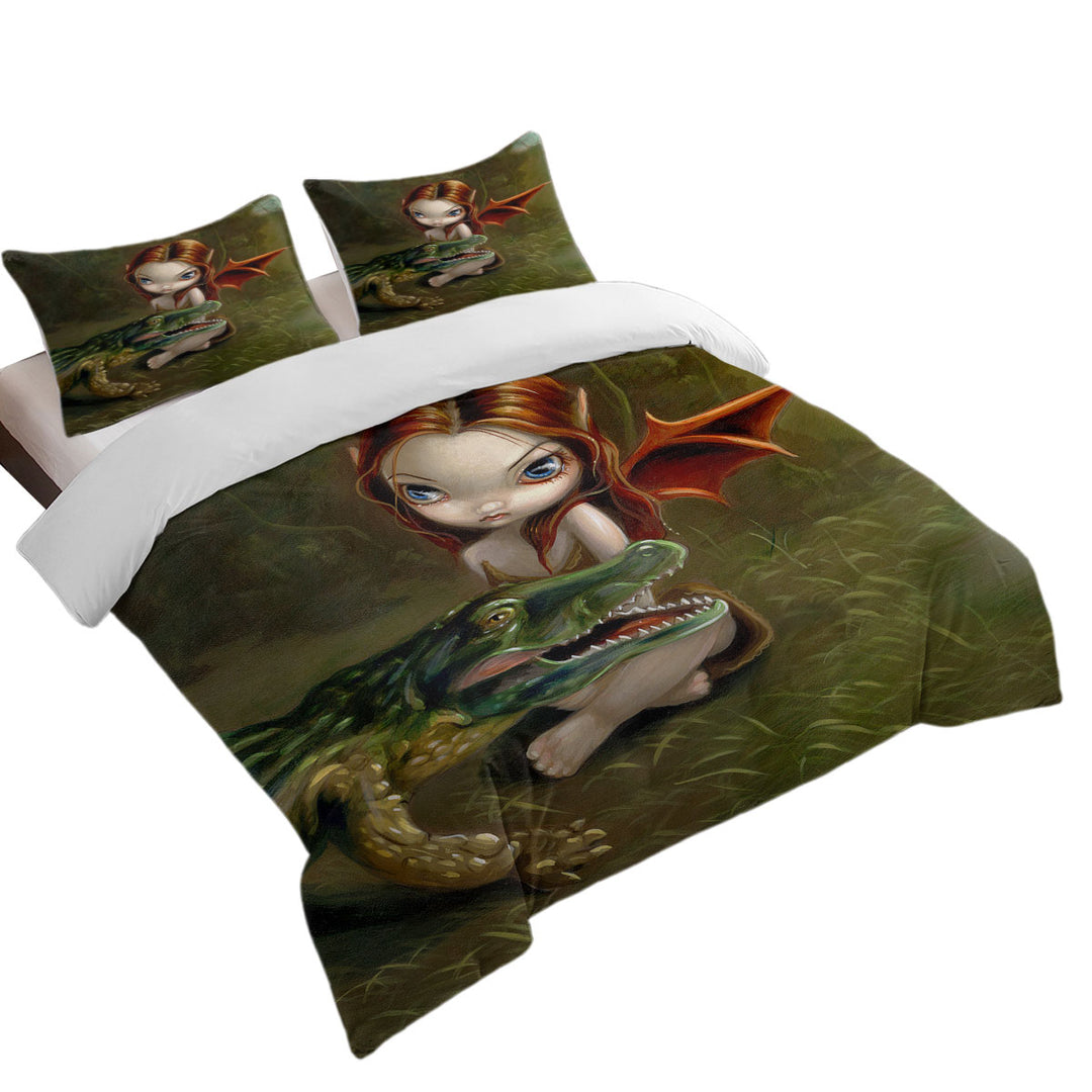 Befriending an Alligator Swamp Fairy Bed Covers