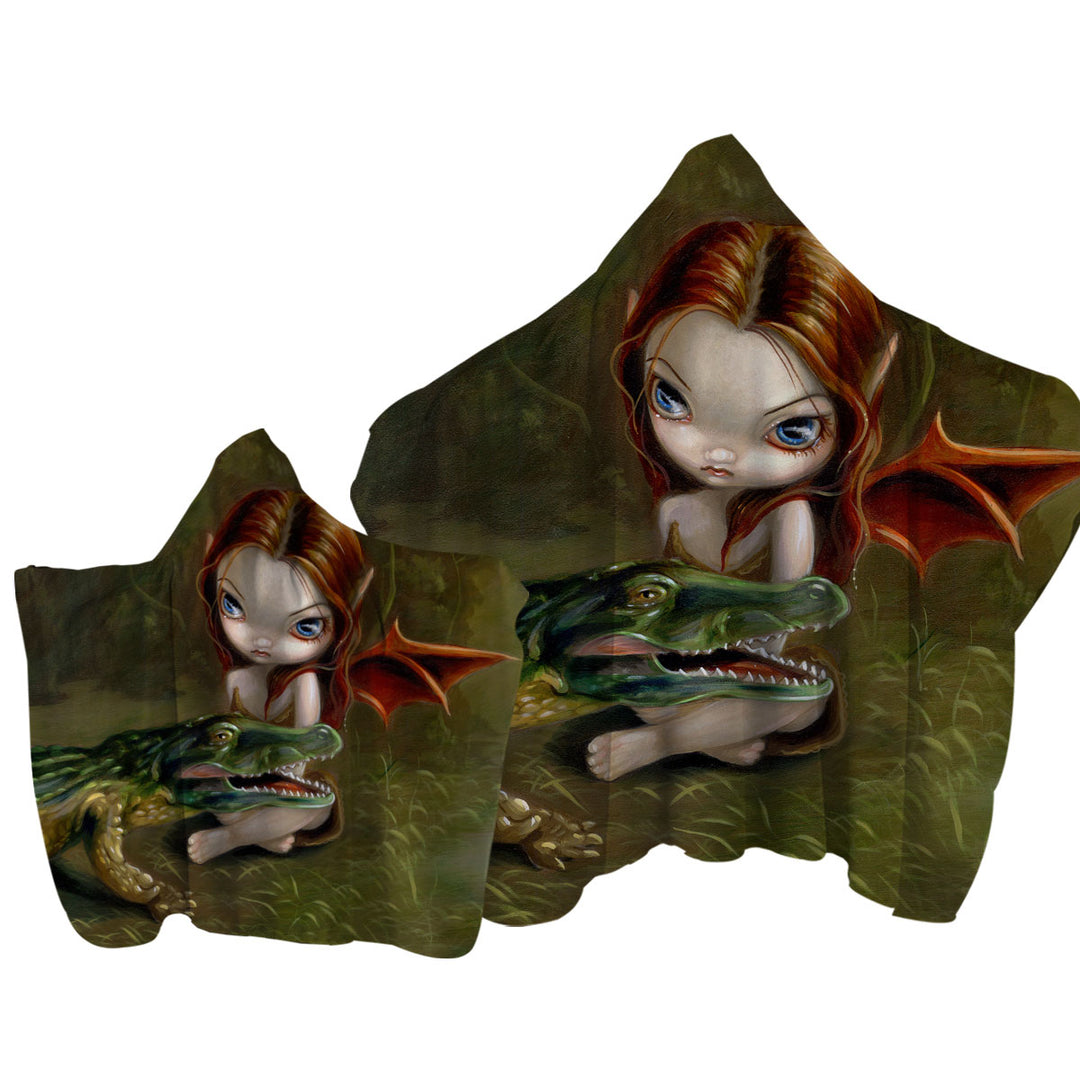 Befriending an Alligator Swamp Fairy Hooded Beach Towel