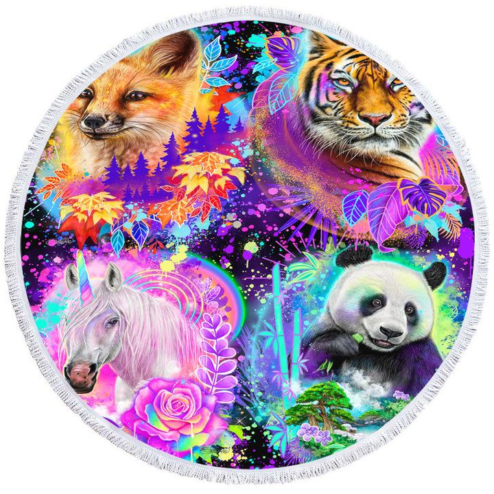 Best Animal Beach Towels Tiger Fox Panda Unicorn Animal Spirits Collage