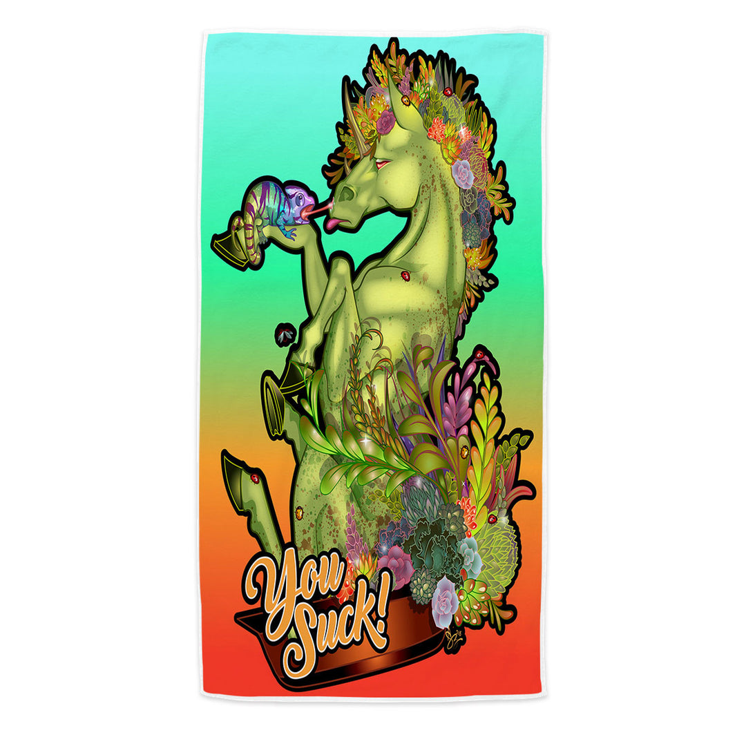 Best Beach Towels with Funny Chameleon and Rudicorn Quote