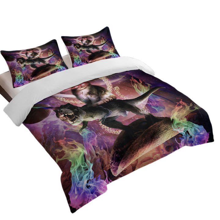 Best Duvet Covers with Cool Fiction Animals Evil Cat Riding Dinosaur