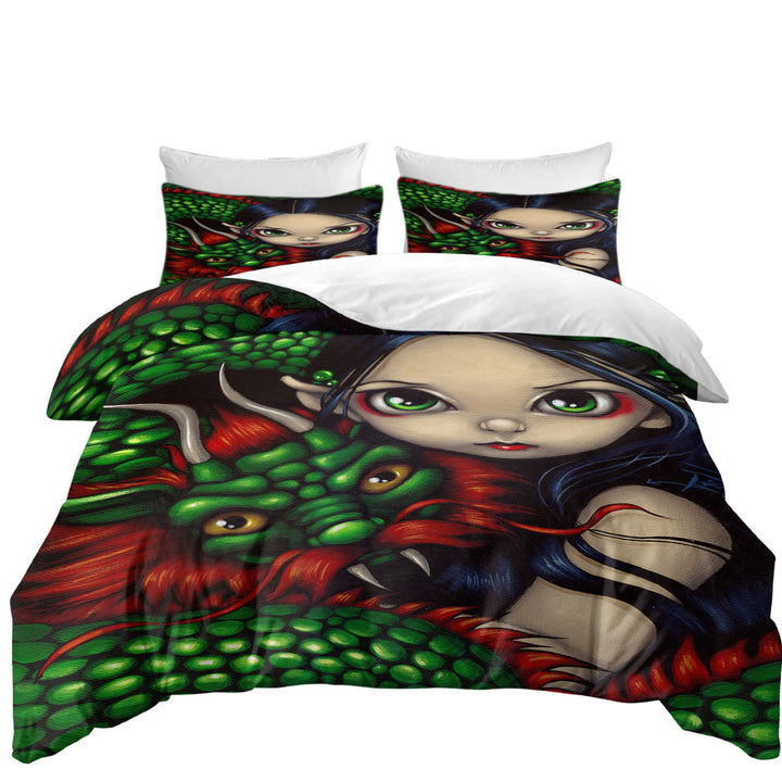 Best Duvet Covers with Emerald Guardian Elf Maiden and Her Chinese Dragon