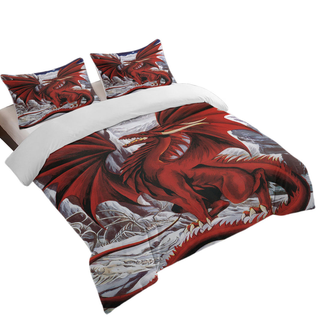 Best Duvet Covers with Inferno Red Dragon Drawing in the Mountains