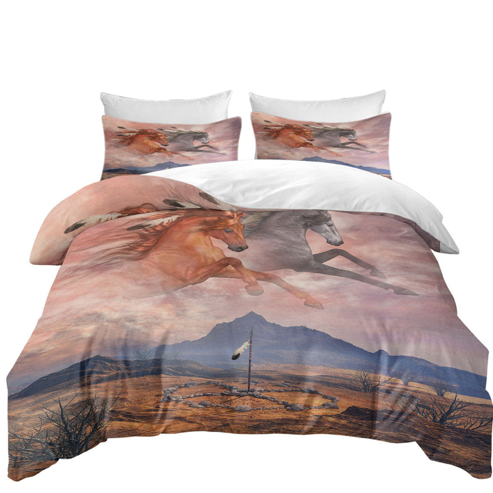 Best Duvet Covers with Native American Art Medicine Wheel Horses