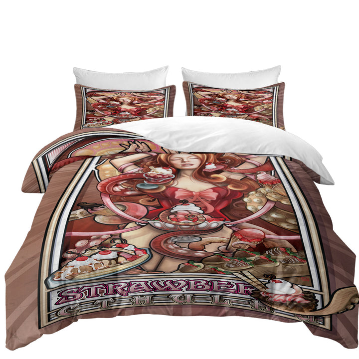 Best Duvet Covers with Strawberry Ice Cream Cthulhu and Beautiful Woman