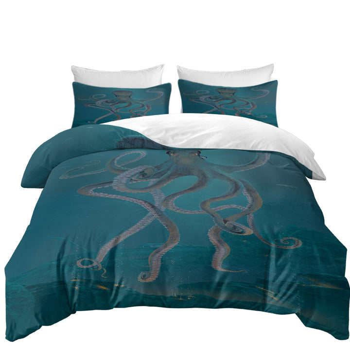 Best Duvet Covers with Underwater Art Giant Octopus