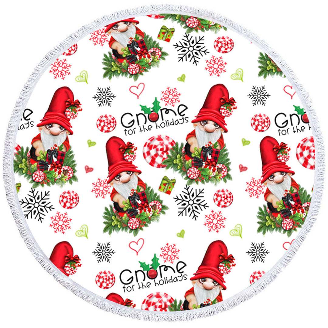 Best Round Beach Towel for Christmas Gnome for the Holidays Pattern