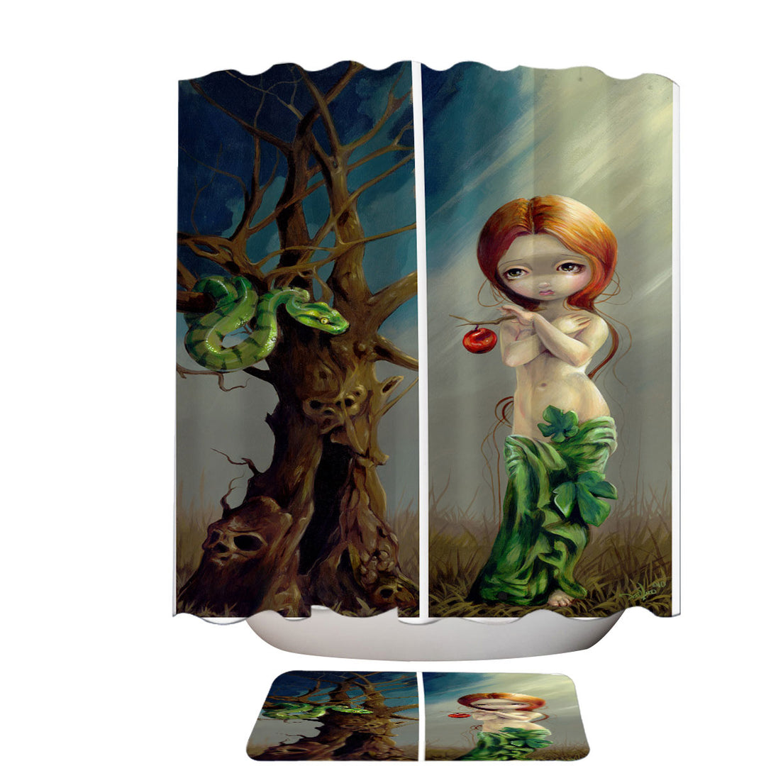 Bible Shower Curtains Eve and the Tree of Knowledge Woman and Snake