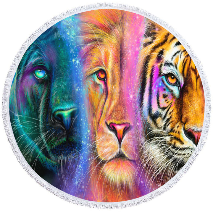 Big Cats Beach Towels Tiger Lion Panther Faces of Nature Neon Big Cats