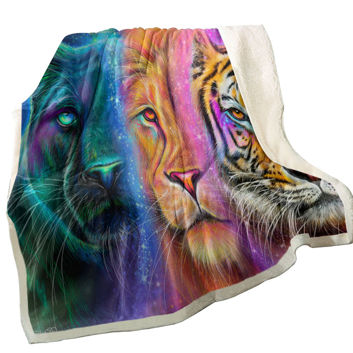 Big Cats Decorative Blankets Tiger Lion Panther Faces of Nature Neon Big Cats