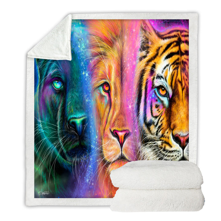 Big Cats Fleece Blankets Tiger Lion Panther Faces of Nature Neon Big Cats