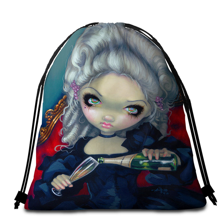 Big Eyed Beauty Gothic Maiden Have Some Champagne Beach Towel Bags