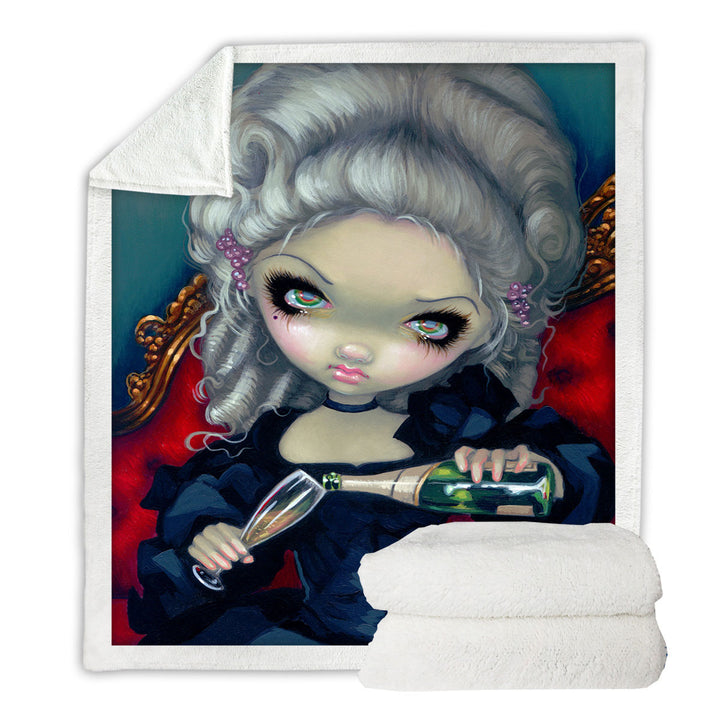 Big Eyed Beauty Gothic Maiden Have Some Champagne Sherpa Blanket