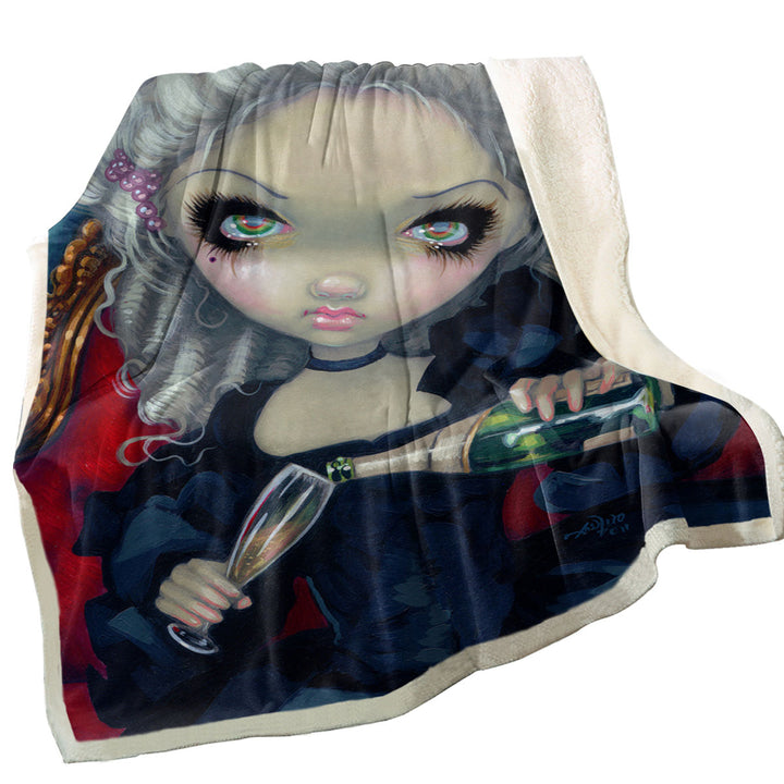 Big Eyed Beauty Gothic Maiden Have Some Champagne Throw Blanket