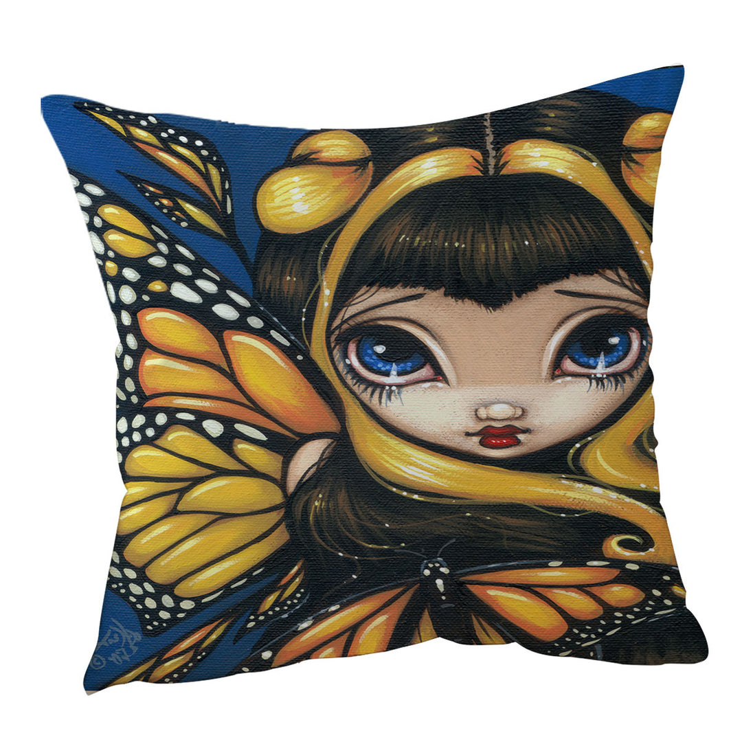 Big Eyed Cute Fairy Golden Butterflies Cushions