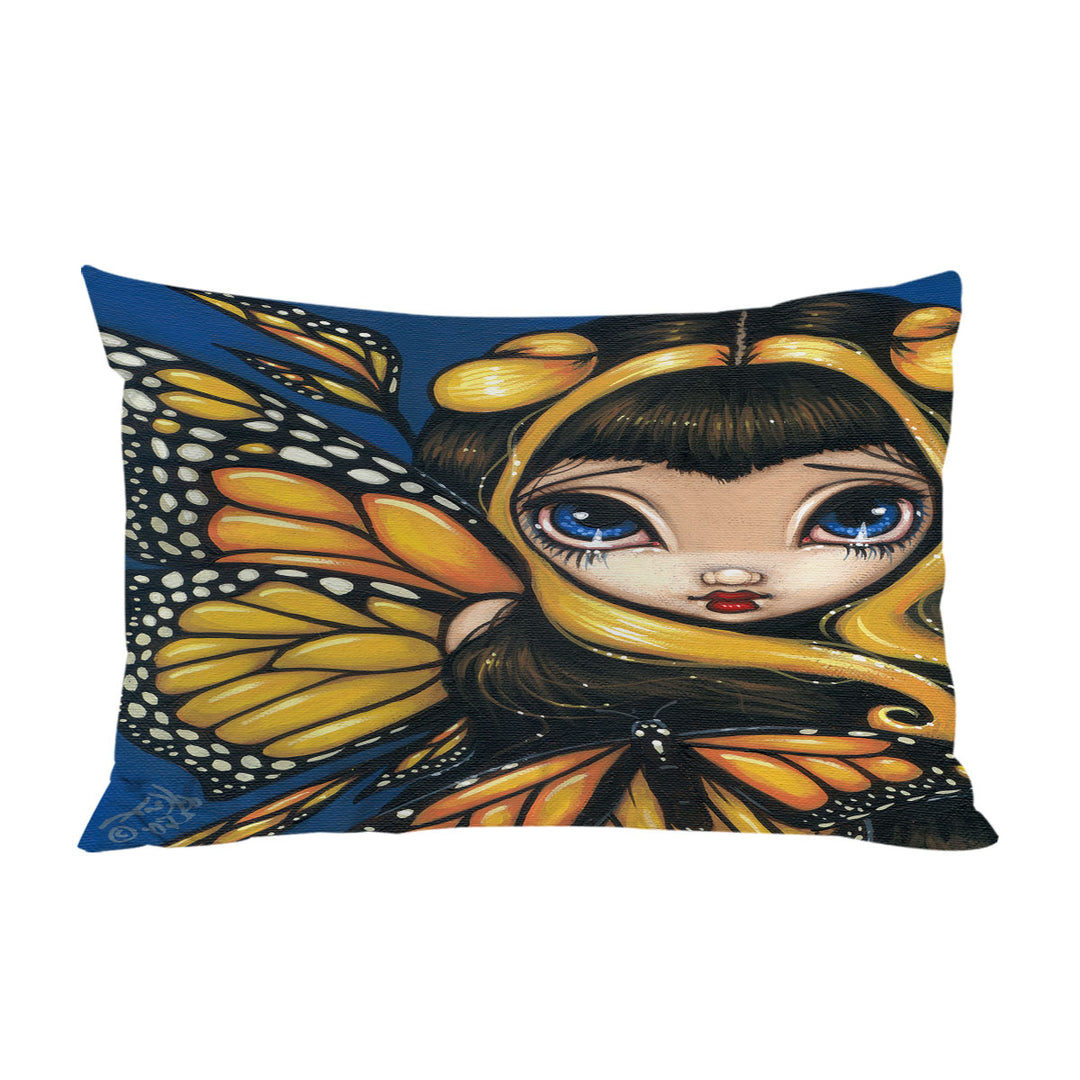 Big Eyed Cute Fairy Golden Butterflies Pillow Cases