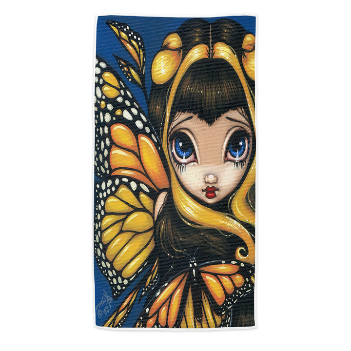 Big Eyed Cute Fairy Golden Butterflies Pool Towels