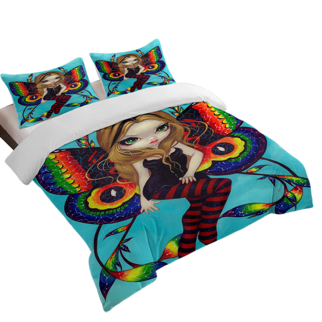 Big Eyed Fairy with Vibrant Colorful Vivid Wings Duvet Cover set