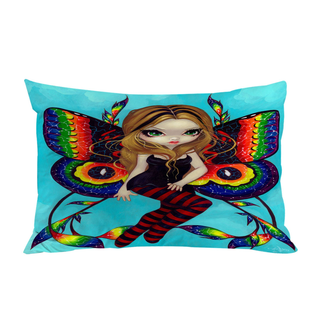 Big Eyed Fairy with Vibrant Colorful Vivid Wings King Pillow Cases