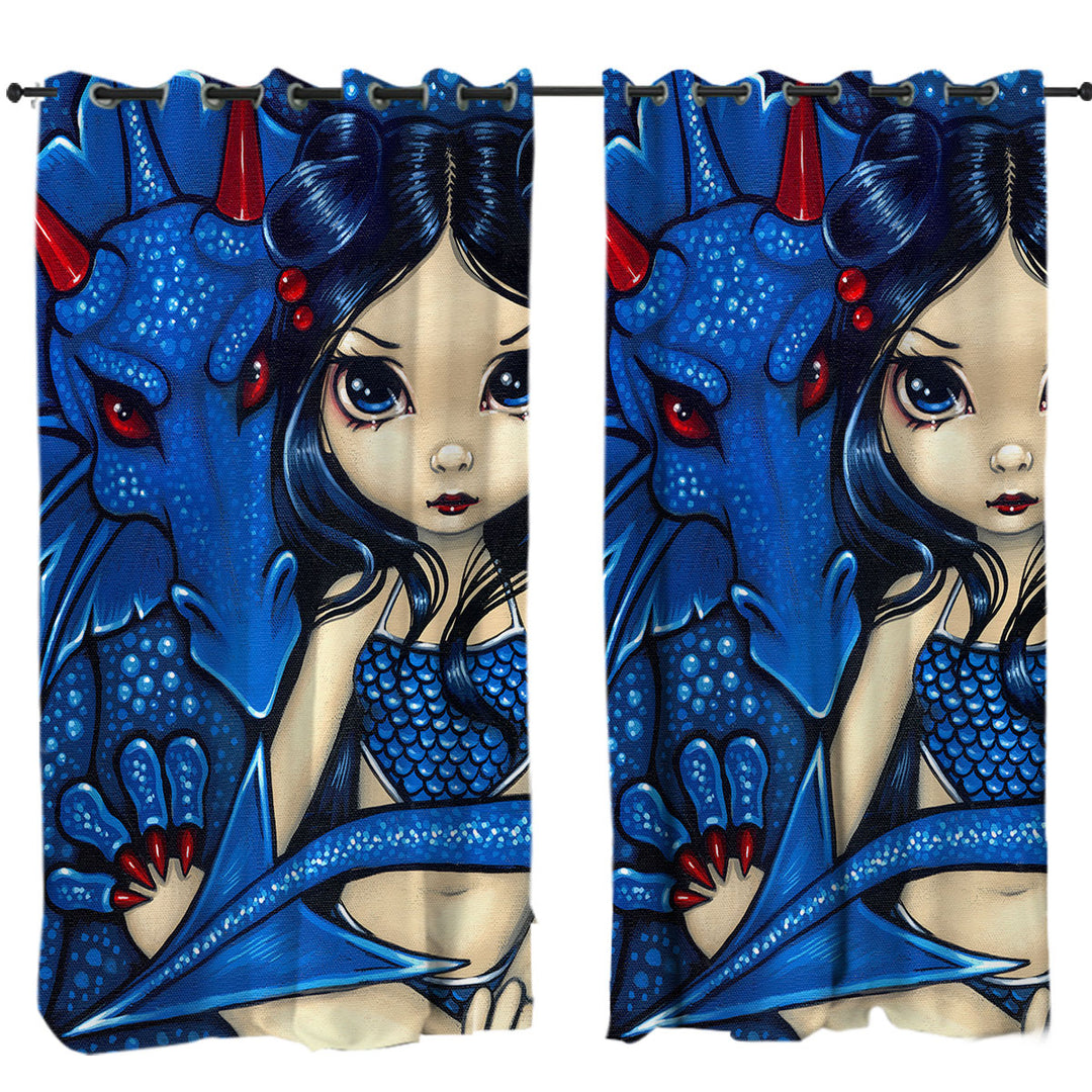 Big Eyed Girl and Blue Dragon Curtains