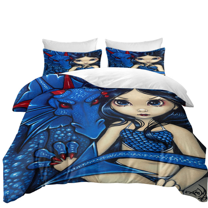 Big Eyed Girl and Blue Dragon Duvet Covers King