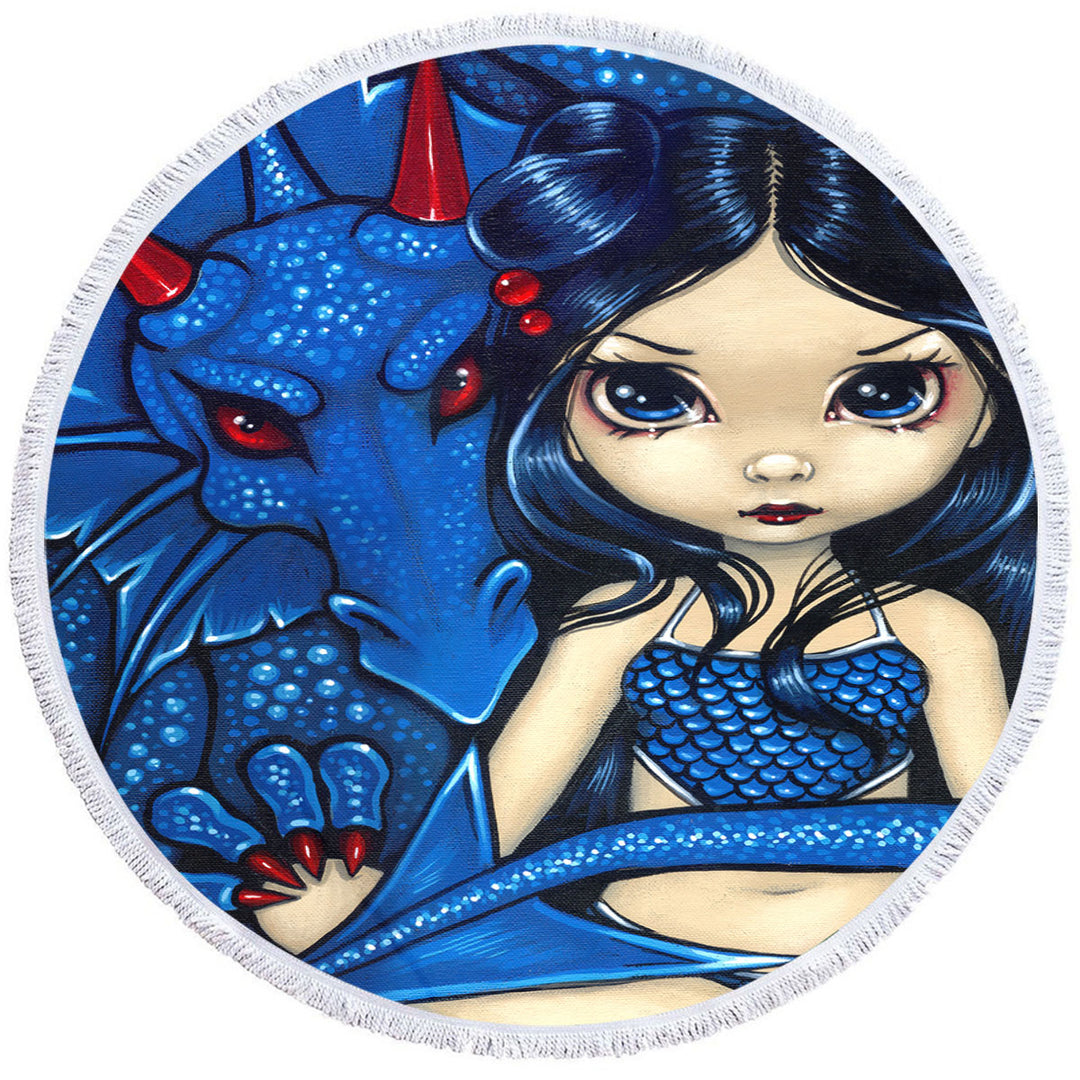 Big Eyed Girl and Blue Dragon Nice Beach Towels