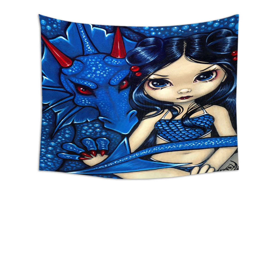 Big Eyed Girl and Blue Dragon Tapestry