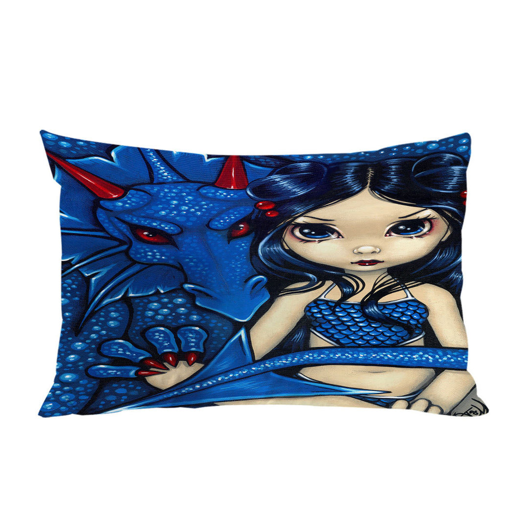 Big Eyed Girl and Blue Dragon throw pillow case covers