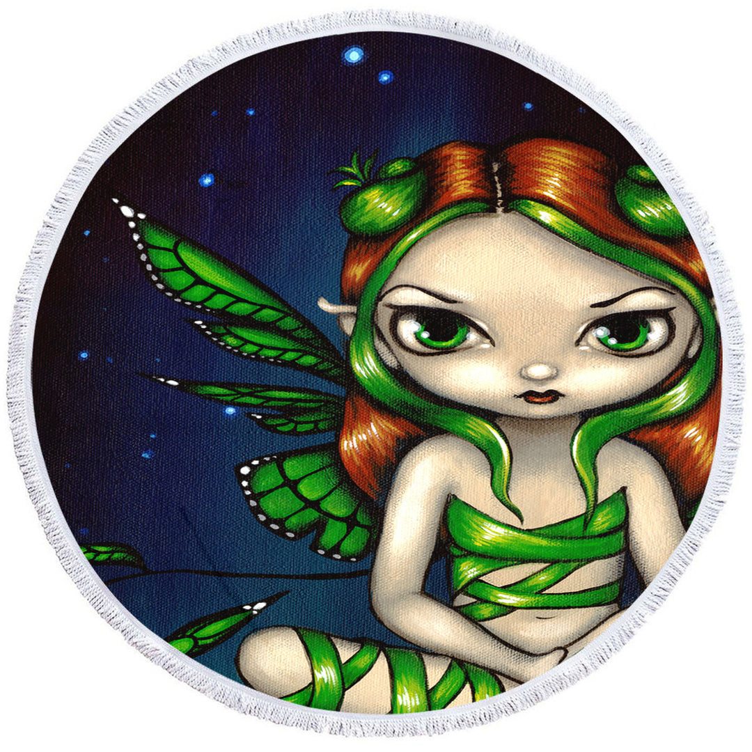 Big Eyed Green Ribbon Fairy Big Beach Towels