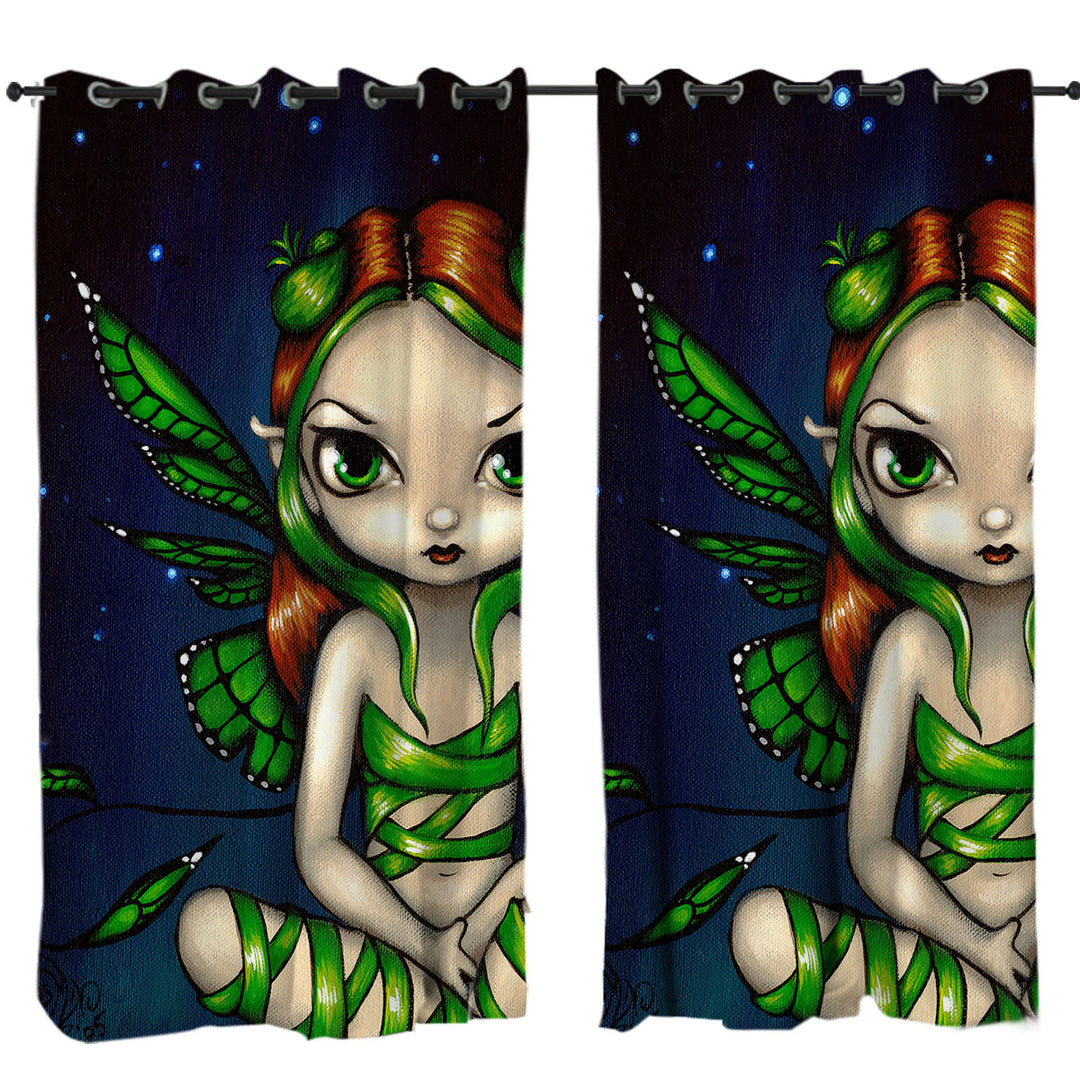 Big Eyed Green Ribbon Fairy Curtains