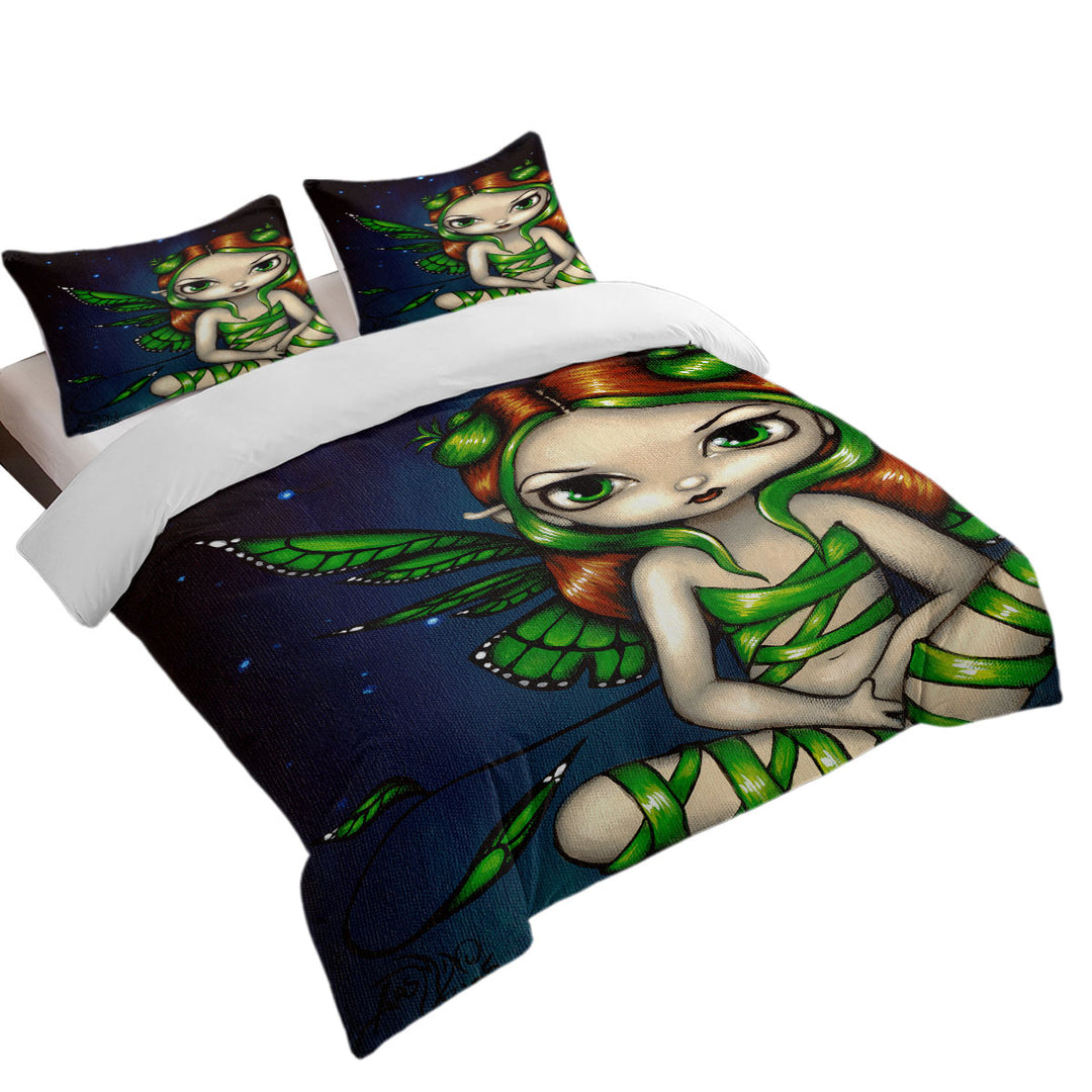 Big Eyed Green Ribbon Fairy Duvet Cover