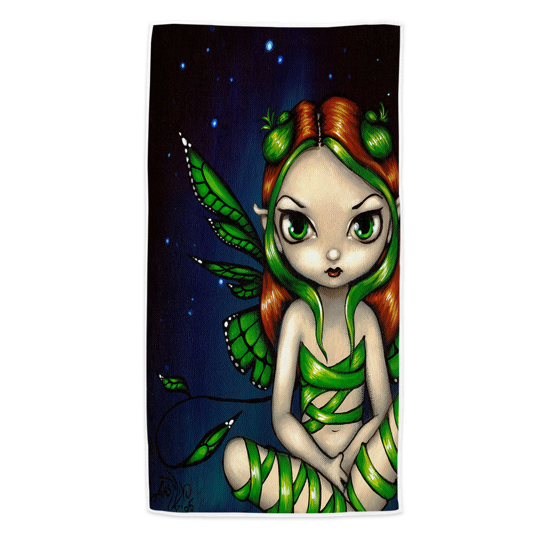 Big Eyed Green Ribbon Fairy Microfibre Beach Towels