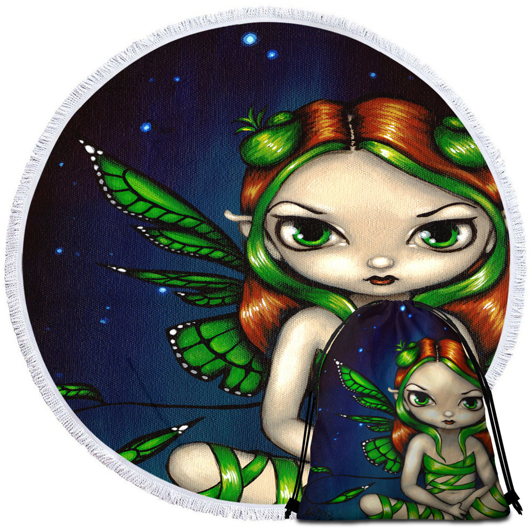 Big Eyed Green Ribbon Fairy Nice Beach Towels