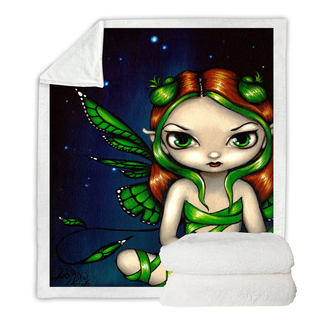 Big Eyed Green Ribbon Fairy Sherpa Blanket