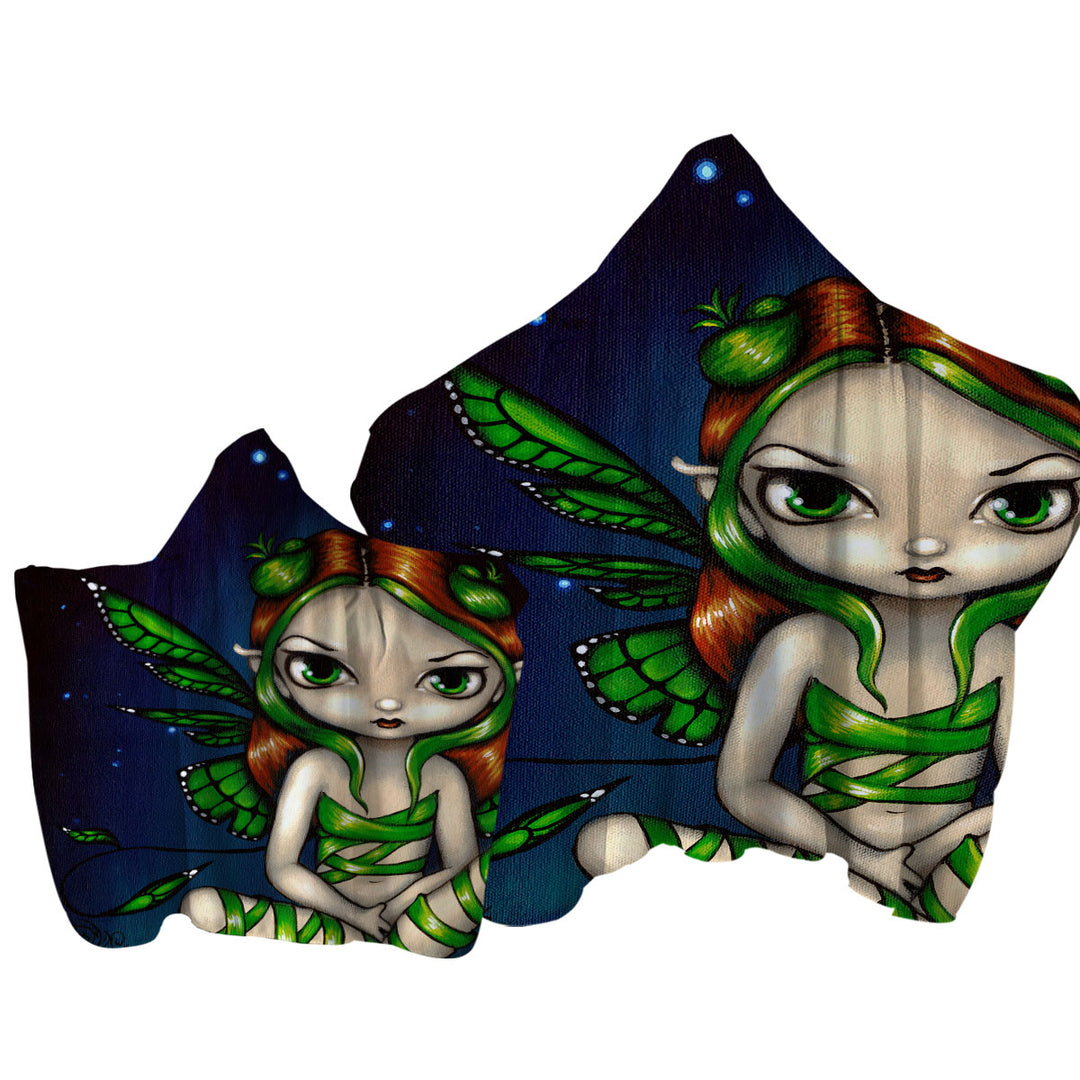 Big Eyed Green Ribbon Fairy Towel Hoodie