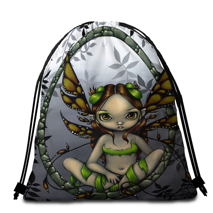 Big Eyed Hazel Fairy in the Forest Beach Towels and Bags Set