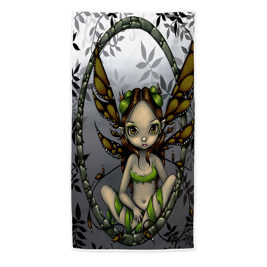 Big Eyed Hazel Fairy in the Forest Beach Towels