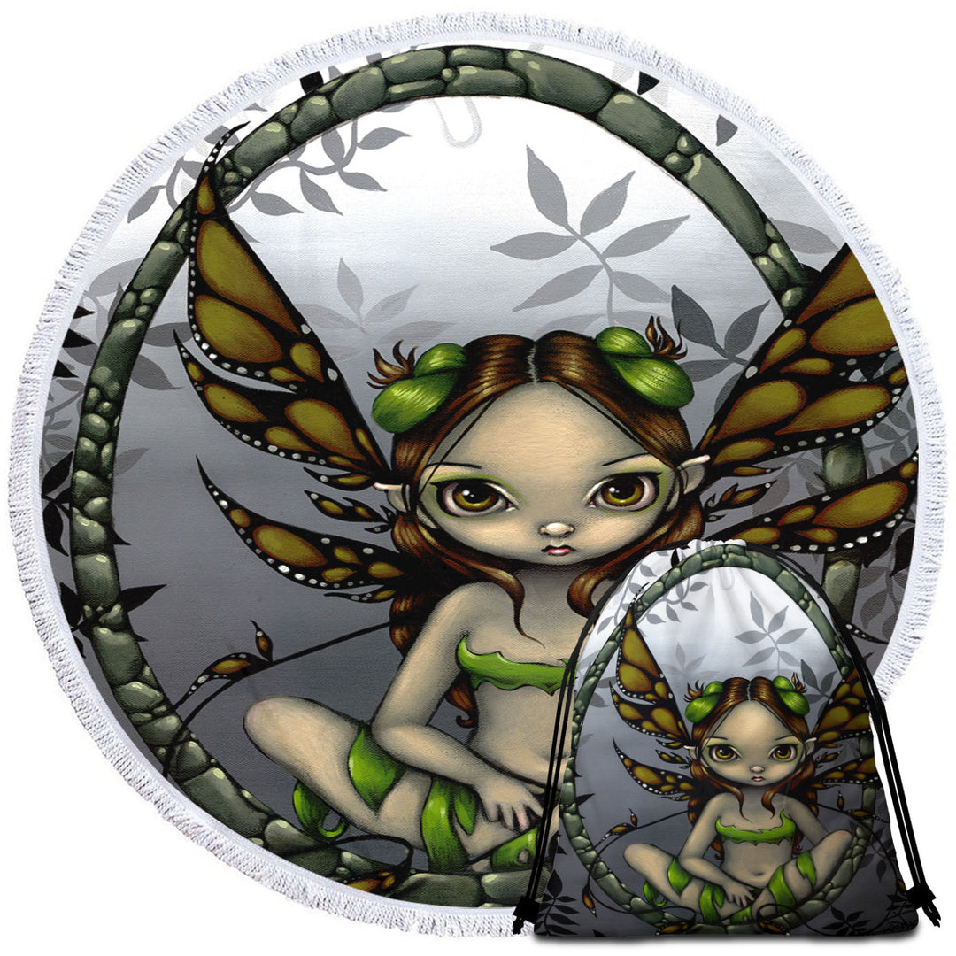 Big Eyed Hazel Fairy in the Forest Circle Towel