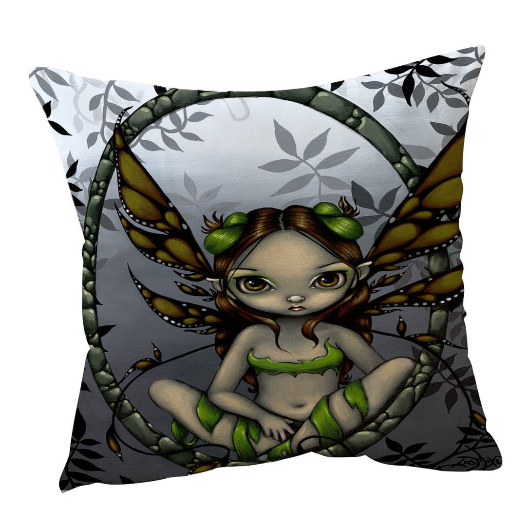 Big Eyed Hazel Fairy in the Forest Cushions