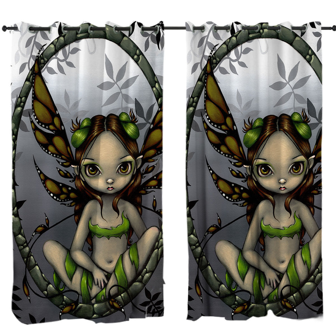 Big Eyed Hazel Fairy in the Forest Eyelet Curtains