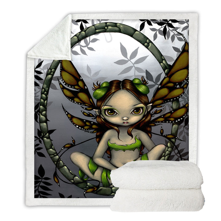 Big Eyed Hazel Fairy in the Forest Fleece Blankets