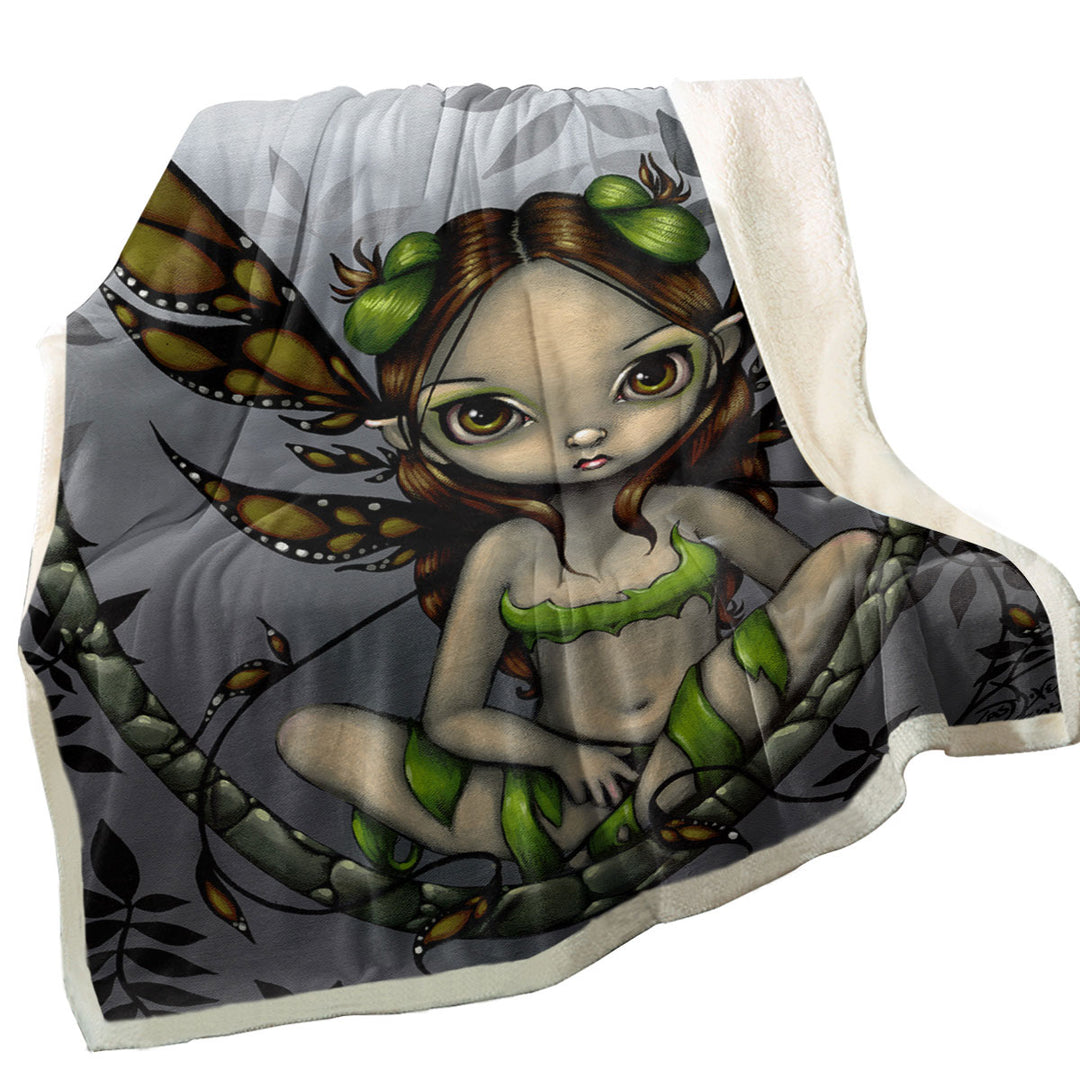 Big Eyed Hazel Fairy in the Forest Sherpa Blanket