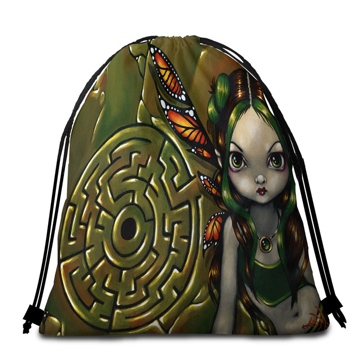 Big Eyed Labyrinth Fairy Beach Towels and Bags Set