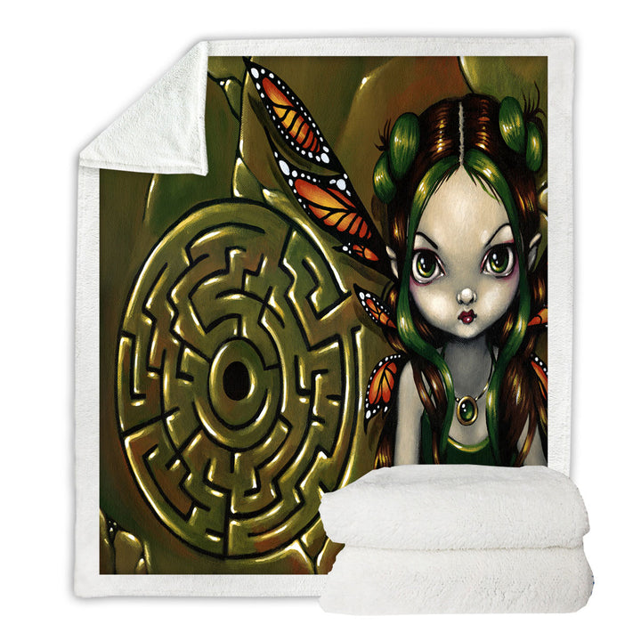 Big Eyed Labyrinth Fairy Sherpa Blanket